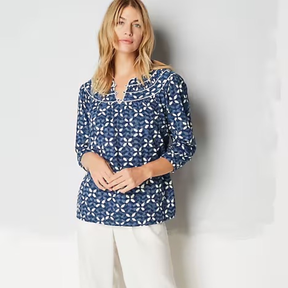 J. Jill Blue and White Floral Blouse Size XL